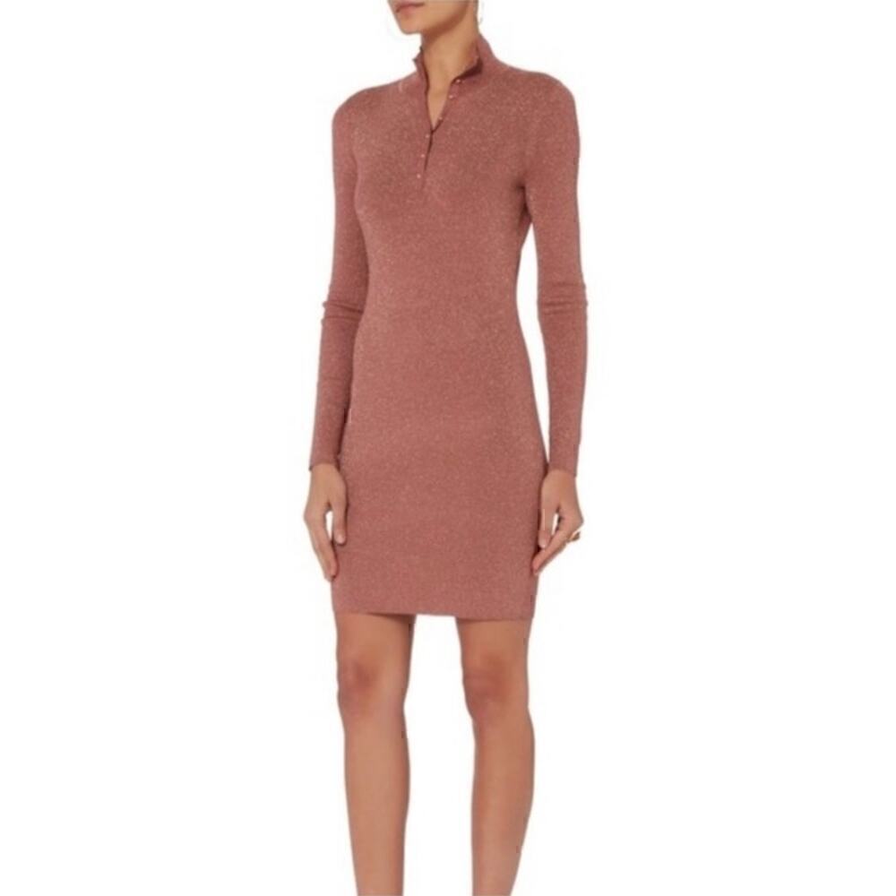 Intermix Meline Lurex Bodycon Dress Long Sleeve Women's Pink Gold Size Petite